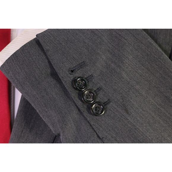 Michael Andrews Bespoke Gray Herringbone Wool 2-Btn Slim Fit Suit 36S - Picture 7 of 14